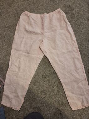 Flax Pale Pink Linen Elastic Waist Pants